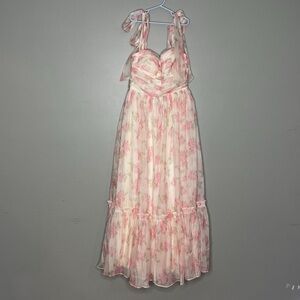 Mable Floral Bustier Maxi Dress with Self Tie Straps - Size Medium